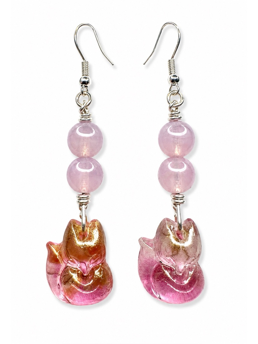 Pink Glass Fox Drop Earrings - Unbranded